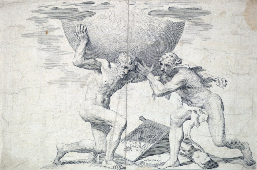 Gravado de Hércules axudando a Atlas.