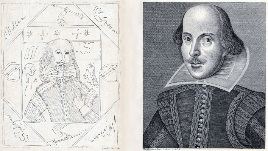 Dous retratos de Shakespeare: un mal feito e outro ben feito.